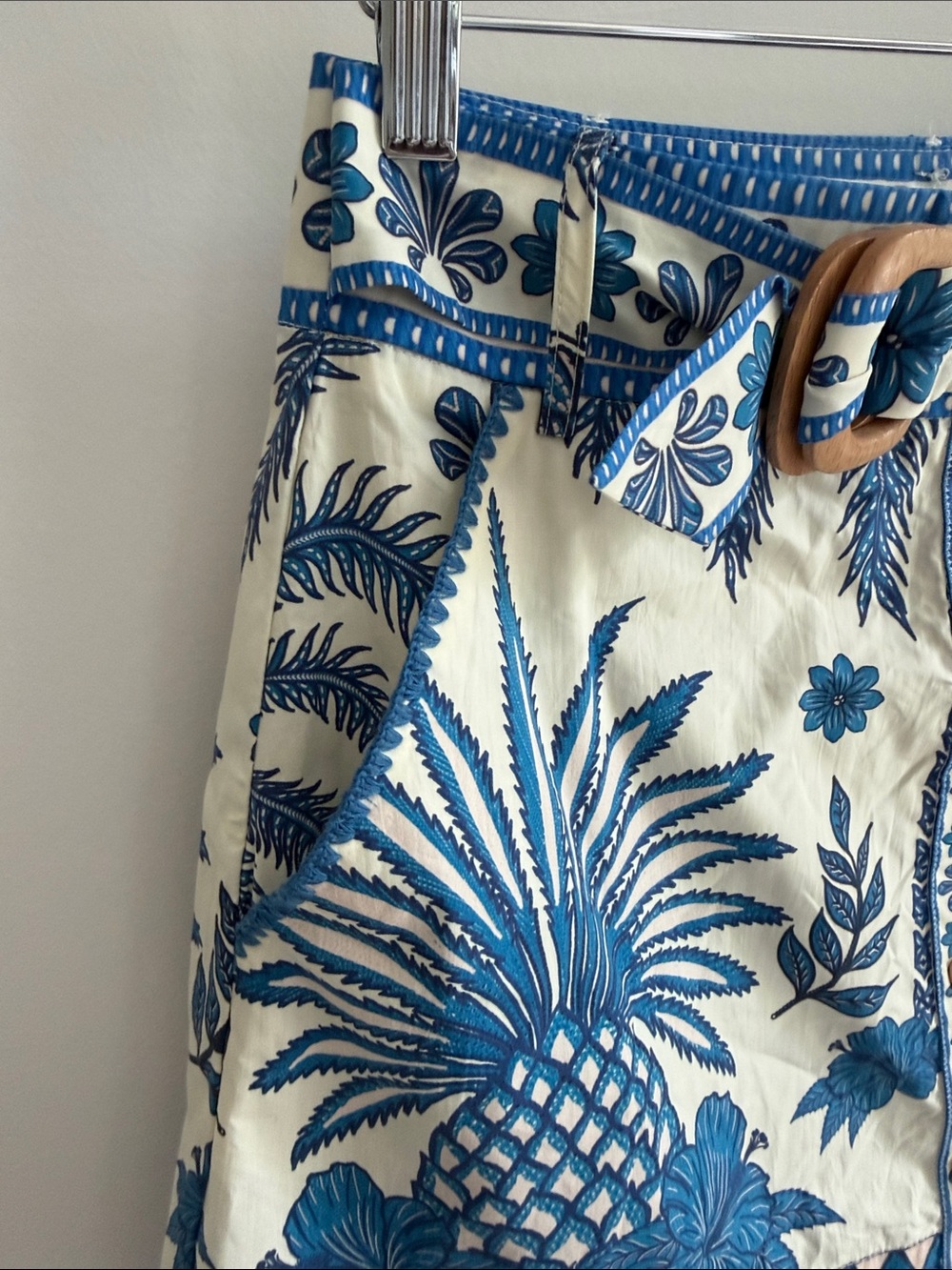 Blue Pineapple Print Mini Skirt with Button Front - Picture 7 of 8